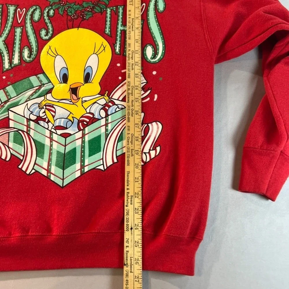 VTG 1997 Looney Tunes Tweety Kiss This Christmas Sweatshirt Red Large Warner Bro